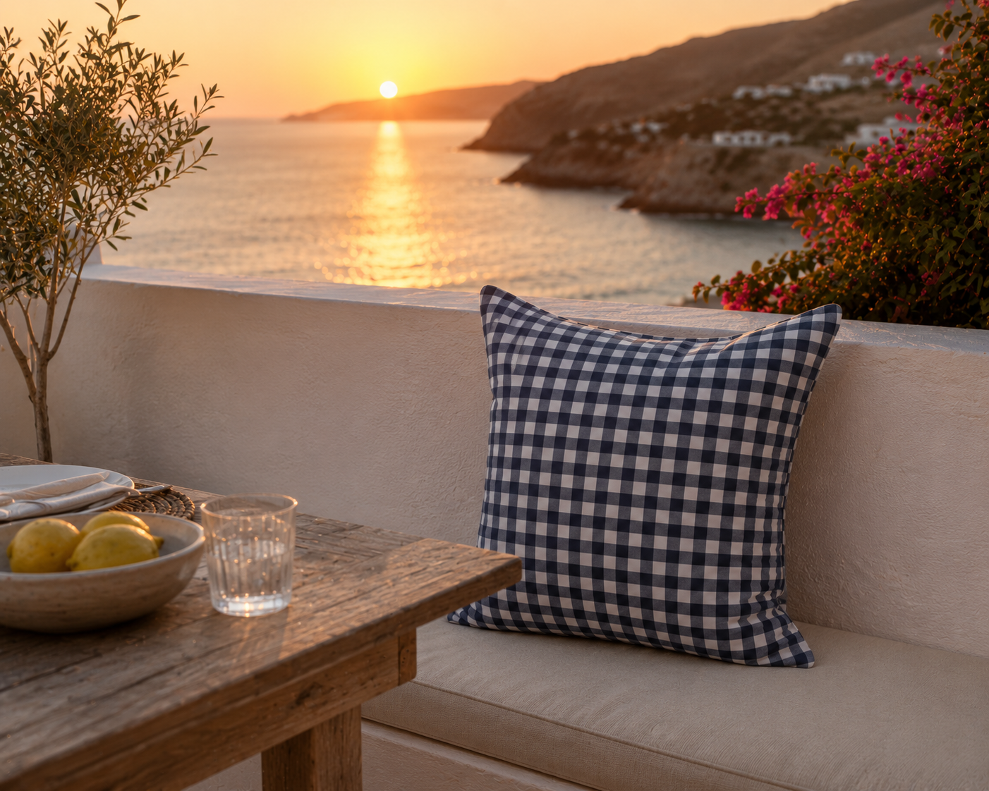 Navy Blue Check Kırlent Kılıfı