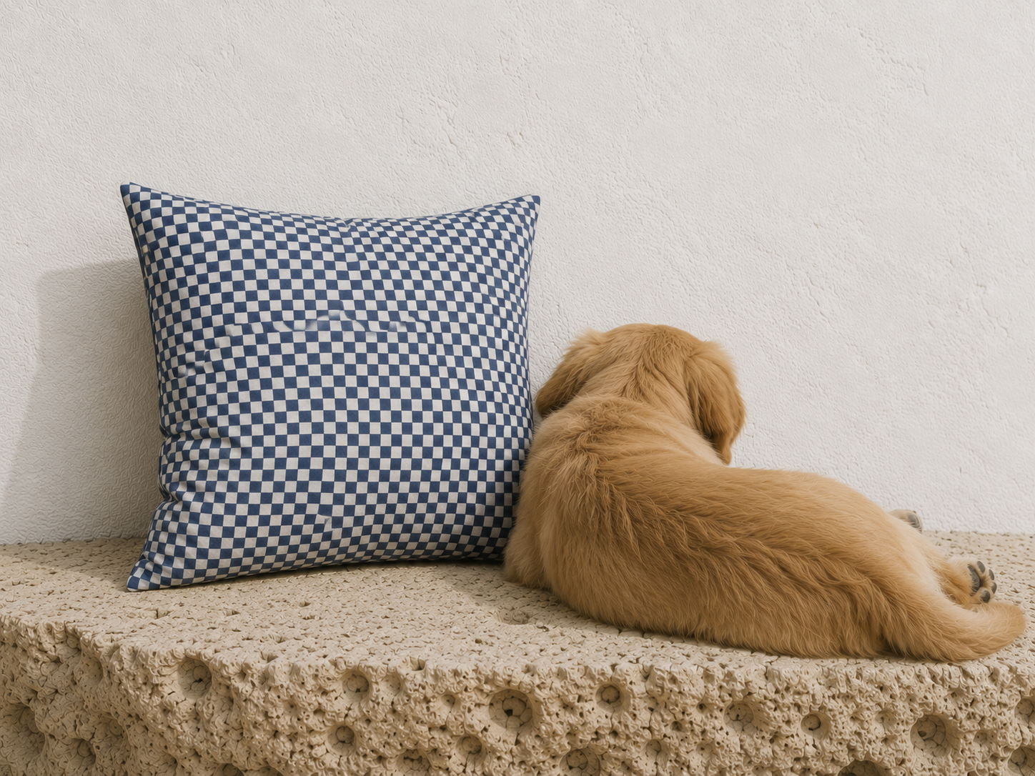 Navy Blue Check Kırlent Kılıfı
