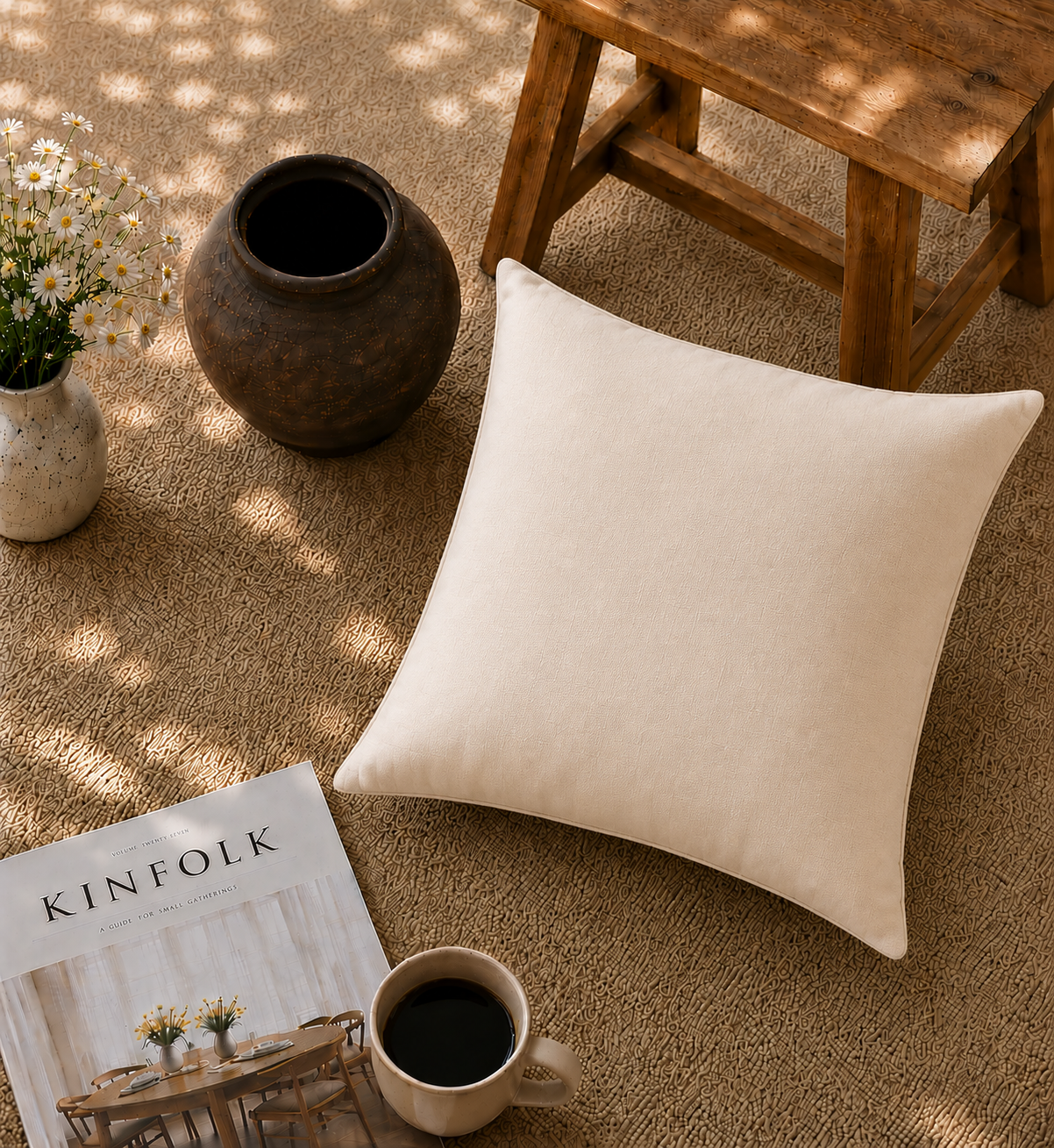 Cream Solid Kırlent Kılıfı