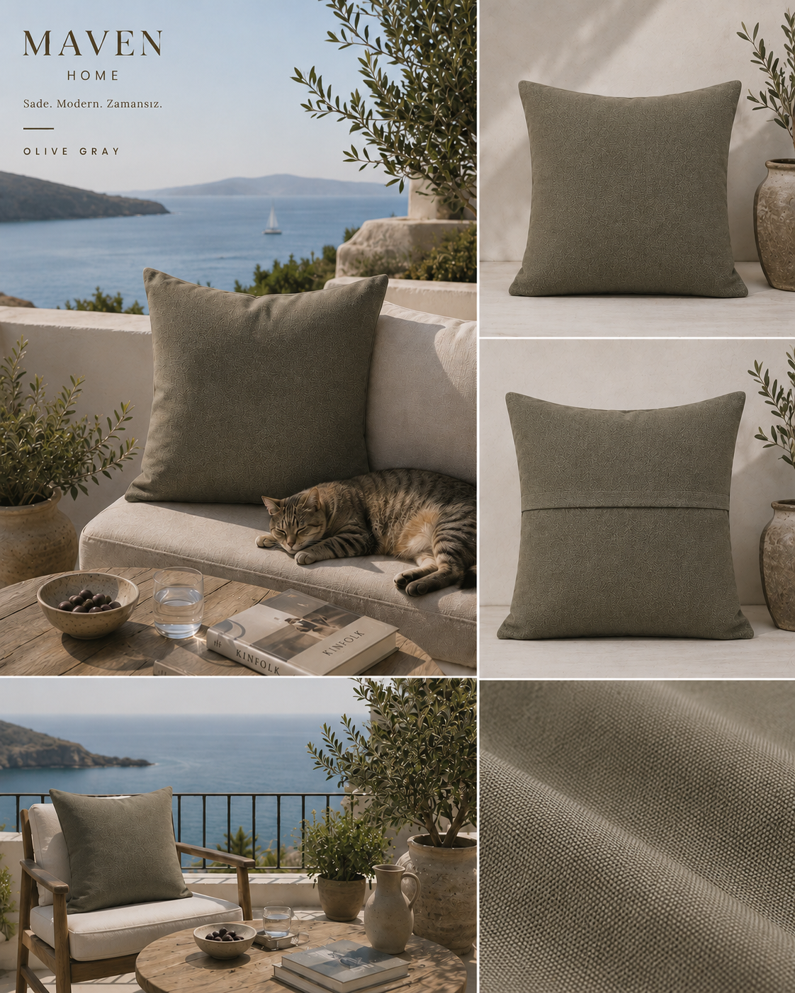 Olive Gray Kırlent Kılıfı